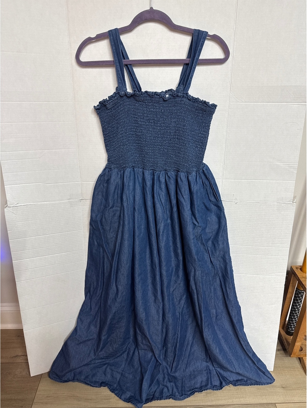 Lane Bryant Denim Maxi Dress with Smocked Bodice and Pockets Size 14/16